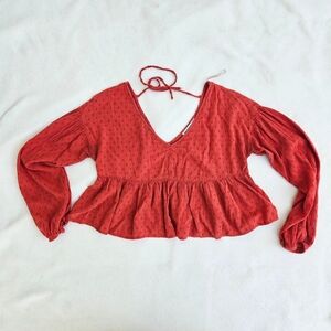 Arizona Jean Company Orange Long Sleeve Tie Back Crop Blouse